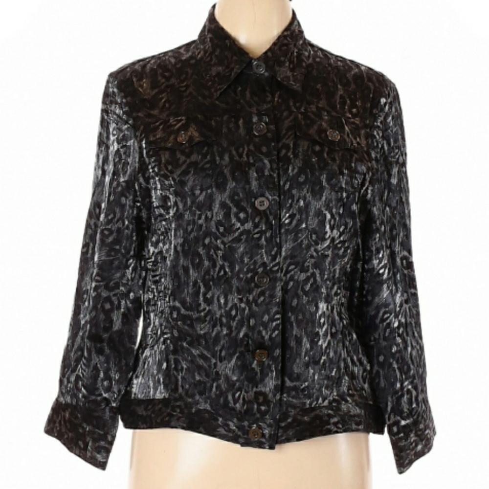 Ruby Rd Black & Silver Patterned Top - image 1